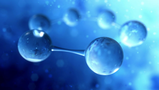 Abstract atom or molecule structure. Under microscope